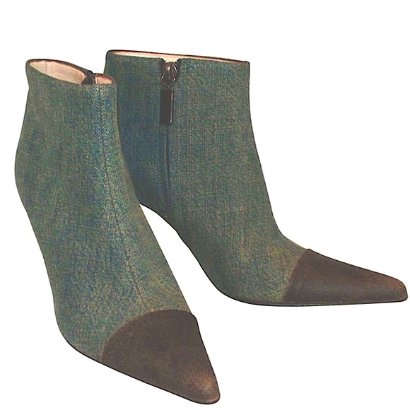 CHANEL Vintage Wash denim & leather heel high cut short boots EU 9 38 US - Picture 2 of 14